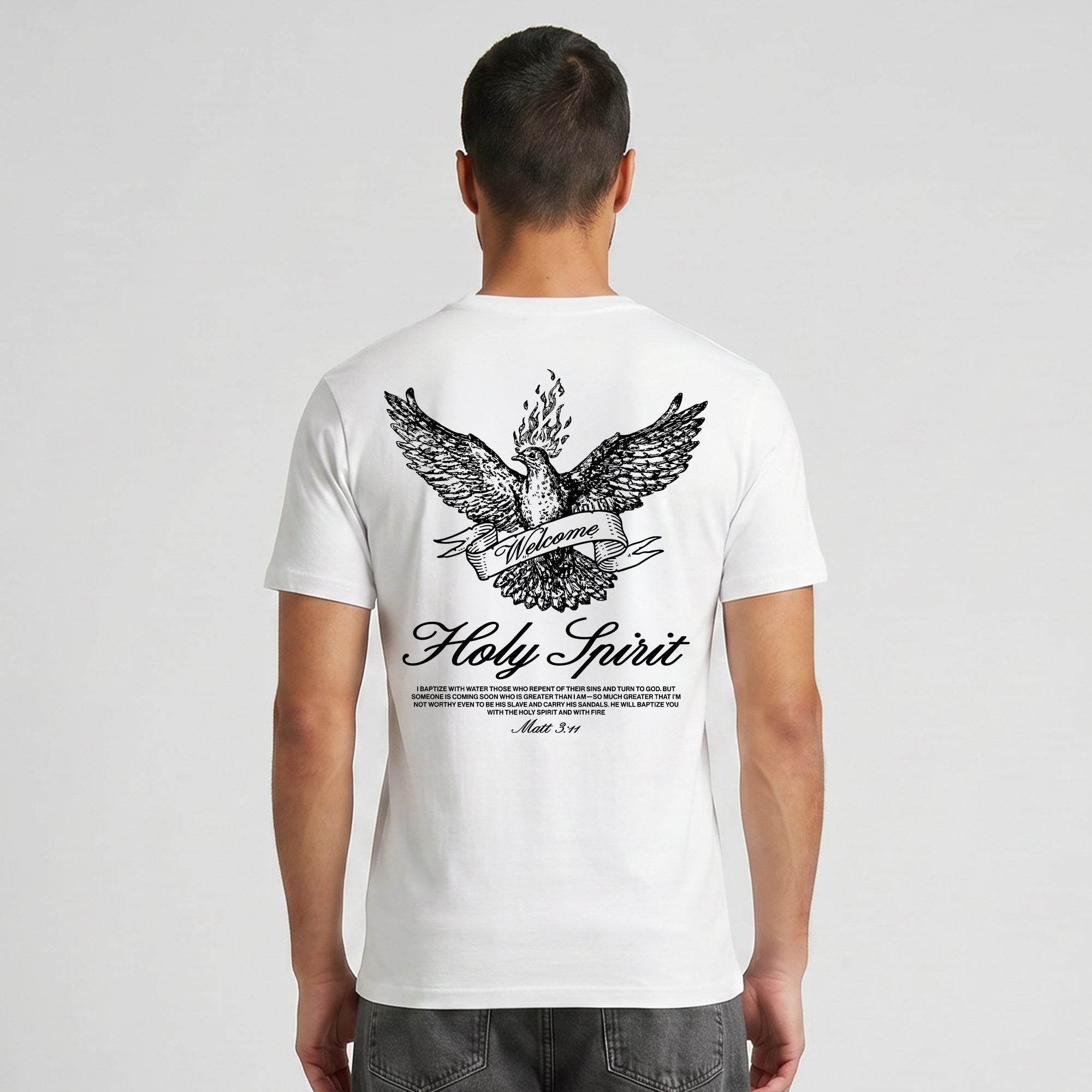 Welcome Holy Spirit Banner Tee - White